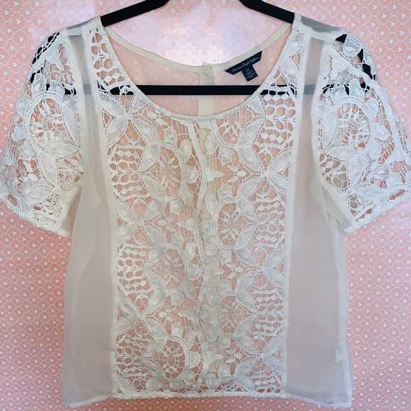 American Eagle Outfitters Tops - American Eagle White Lace Blouse Size Small